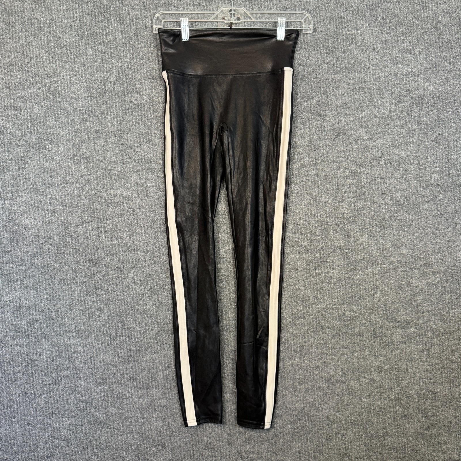 Spanx Leggings Womens Small Black Shiny Side Stripe Shapewear Mid Rise